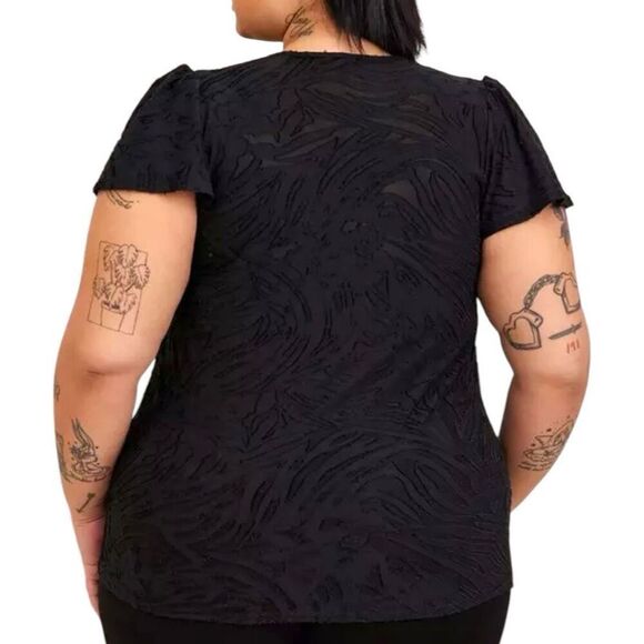 Torrid Black & White Knit Jacquard Crew Neck Flutter Sleeve Tee 3 3XL 2pc Bundle - Picture 4 of 14